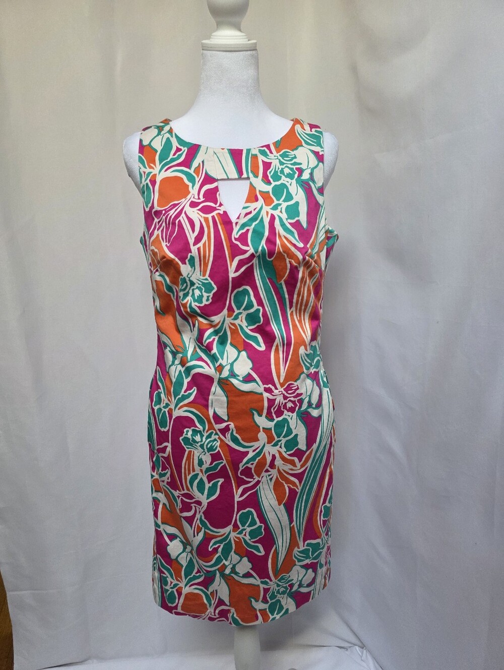 Anne Klein Floral Sleeveless Dress Size 10 Keyhole Cutout